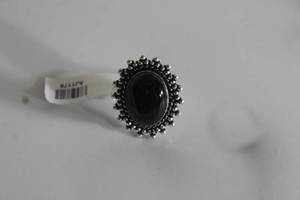 lot 23 image: GERMAN SILVER BLACK ONYX RING SIZE 7