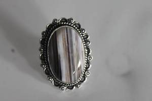 lot 37 image: GERMAN SILVER&nbsp AGATE RING SIZE 9