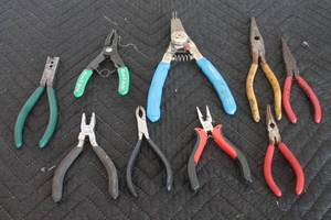 lot 90 image: LOT OF 9 ASSORTED PLIERS SNAP RING, NEEDLE NOSE AND MORE SEE PICS