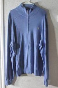 lot 188 image: POLO RALPH LAUREN QUARTER - ZIP&nbsp SOFT BLUE MENS&nbsp SWEATER SHIRT SIZE XXL&nbsp NEVER WORN WITHOUT TAGS&nbsp