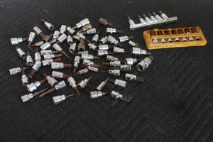 lot 201 image: GENEROUS AMOUNT ASSORTED BRAND  SIZE SOCKETS AND BITS FOR ( ALL SIZE RATCHETS )&nbsp