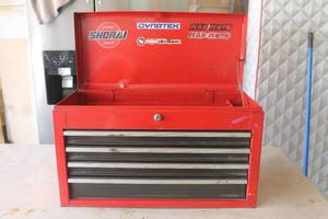 lot 210 image: SEARS RED PORTABLE 4- DRAWER TOOLBOX&nbsp A3B-08 ,&nbsp 26 L X 12 W X 16 H&nbsp