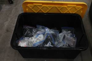 lot 83 image: MISC LOT OF ELECTRICAL COMPONENTS FOR RESALE SEE PICS TOTE INCLUDED