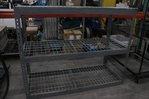 lot 84 image: WIRE DECK SHELVING WITH METAL POST AND SIDE ARMS 3 TIER 5L X 24W X 4H