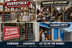 WE’RE BACK — NOW ACCEPTING QUALITY CONSIGNMENTS &amp; LIQUIDATIONS! PLEASE CLICK PICTURES FOR DETAILS