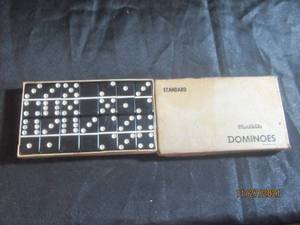 lot 50 image: VINTAGE STANDARD MARBLELIKE BLACK DOMINOES