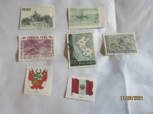 lot 93 image: 7 VINTAGE PERU POSTAL STAMPS