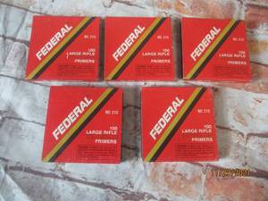 lot 169 image: 5 FULL BOXES FEDERAL LARGE RIFLE PRIMERS NO 210  100PCS PER BOX