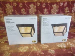 lot 21 image: 2 HAMPTON BAY TRANSITIONAL COLLECTION EXTERIOR CEILING LIGHT FIXTURE