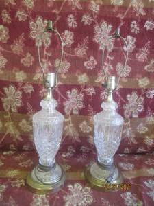lot 29 image: 2 GLASS LAMPS WITH BRASS BASE