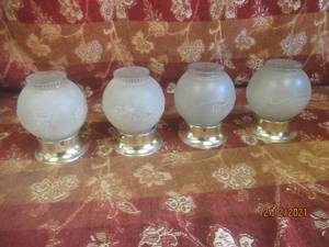 lot 66 image: 4 MID CENTURY SEMI FLUSH FROSTED GLOBE CEILING LIGHT FIXTURES