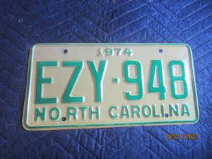 lot 5 image: VINTAGE NORTH CAROLINA 1974 LICENSE PLATE