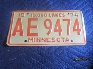 lot 21 image: VINTAGE MINNESOTA 1974 LICENSE PLATE