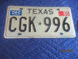 lot 70 image: VINTAGE TEXAS 1980 LICENSE PLATE