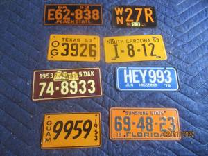 lot 93 image: VINTAGE BICYCLE PLATES LOT OF 8.