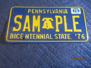 lot 186 image: VINTAGE 1976 PENNSYLVANIA BICENTENNIAL STATE SAMPLE LICENSE PLATE