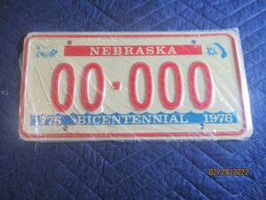 lot 200 image: VINTAGE 1976 NEBRASKA BICENTENNIAL LICENSE PLATE