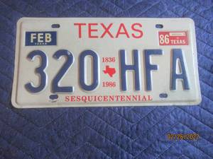lot 249 image: VINTAGE 1986 TEXAS LICENSE PLATE