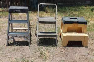 lot 111 image: TOTAL OF 3 ASSORTED LADDERS&nbsp&nbsp- 2-STEP GORILLA LADDER&nbsp- 2-STEP COSCO LADDER&nbsp&nbsp- 2- STEP STORE TOOL BOX&nbsp LADDER&nbsp