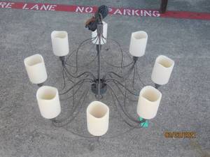 lot 36 image: VINTAGE WROUGHT METAL 8 LIGHT CHANDELIER&nbsp
