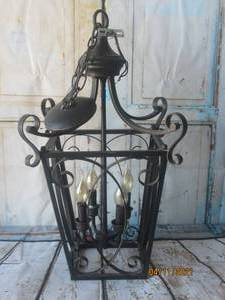 lot 66 image: WROUGHT METAL CRAFTMADE FOYER FITURE&nbsp 4 LIGHT INCANDESCENT CHANDELIER CEILING&nbsp LANTERN PENDANT LIGHTING&nbsp 27 TALL&nbsp
