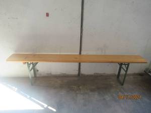 lot 80 image: WOODEN BENCH WITH FOLD AWAY LEGS&nbsp