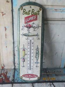 lot 96 image: BEST BAIT LURES CATCH MORE FISH SIGN WITH THERMOMETER&nbsp