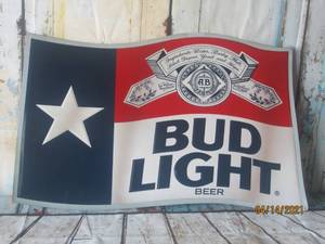 lot 215 image: RARE VINTAGE BUD LIGHT TEXAS FLAG METAL SIGN