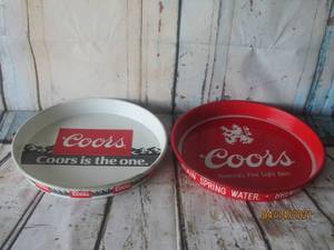 lot 220 image: 2 VINTAGE COORS BEER TRAYS 1985 BOTH 13 DIA