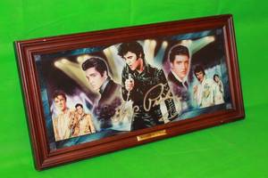 lot 27 image: BRADFORD EXCHANGE ,ELVIS PRESLEY,KING OF ROCK N ROLL,BY GIORGIO, EMMETT AND WEISTLING ,STAINED GLASS A3084, ( 11.5X 23)