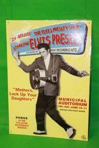 lot 42 image: ELVIS TIN SIGN ADVERTISEMENT FOR THE ELVIS PRESLEY SHOW  EPE INC  17X12