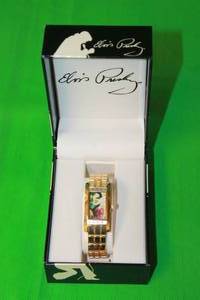 lot 72 image: ELVIS PRESLEY,GOLD TONE WATCH ELV054C ,E.P.E OFFICIAL PRODUCT IN ORIGINAL CASE