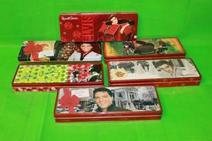 lot 116 image: TOTAL OF 6 VINTAGE  ELVIS PRESLEY  RUSSELL STOVER  HOLIDAY COLLECTION CHRISTMAS CANDY TINS (12L)