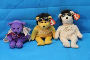 lot 153 image: TOTAL OF 3 ELVIS PRESLEY BEARS, VIVA LAS BEANIE BABIES,SOLID GOLD BEANIE,AND ELVIS-A-RAMA MUSEUM BEAR