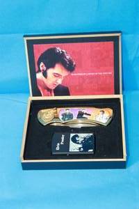 lot 165 image: ELVIS PRESLEY COLLECTOR FOLDING KNIFE & ZIPPO STYLE LIGHTER IN CASE