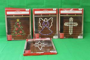 lot 61 image: TOTAL OF 4 LIGHTED HOLIDAY TIME TREE,ANGEL,CROSS,STAR