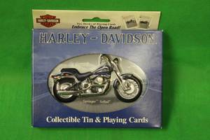 lot 79 image: NEW HARLEY -DAVIDSON TWO DECKS OF PLAYING CARDS  WITH  COLLECTIBLE TIN