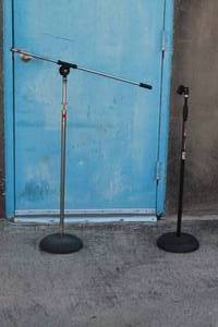 lot 97 image: TOTAL OF 2 MICROPHONE FLOOR STANDS , ON STAGE SOUND & ATLAS SOUND
