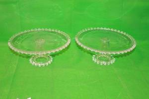 lot 133 image: TOTAL OF 2 CLEAR CONTEMPORARY ROUND HOBNAIL FOOTED HANDBLOWN CAKE PLATE STANDS 10.5