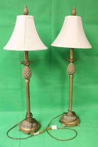 lot 211 image: TOTAL OF 2 ANTIQUE TALL PINAPPLE CANDLE STICK LAMPS 33.5 H