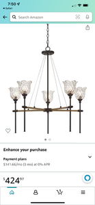lot 138 image: CAL LIGHTING FX-3688-5  PINE IRON MELILLA WIDE CHANDELIER