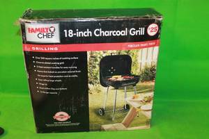 lot 140 image: FAMILY CHEF 18 CHARCOAL GRILL NEW IN BOX