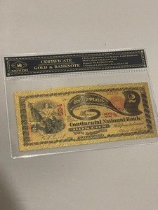 lot 243 image: NOVDO CERTIFICATE GOLD & BANKNOTE 2 BILL LAB TESTED 99.9% PURE 24K GOLD WITH COA