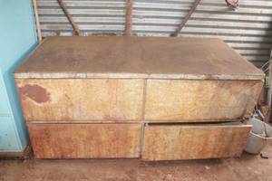 lot 16 image: VINTAGE METAL 4- DRAWER WORK CABINET 61 L X 30.5 W X 30 H