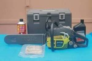 lot 38 image: RYOBI RY3716 ,16 INCH 2-CYCLE GAS CHAIN SAW WITH HEAVY DUTY C ASE ,MANUAL,TRUFUEL,BAR&CHAIN OIL