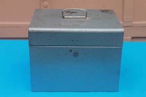lot 96 image: VINTAGE METAL FILE STORAGE CASE , 10H X 13L