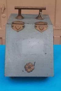 lot 97 image: VINTAGE METAL COAL SHUTTLE BIN WITH REMOVABLE INSERT , 15H X 14L