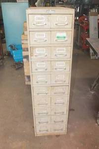 lot 308 image: VINTAGE BURROUGHS CORP. 20 DRAWER CABINET WITH CONTENTS SEE PICS