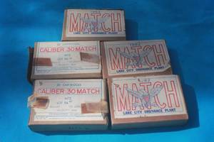 lot 283 image: TOTAL OF 5 BOXES (FULL) 20 CARTRIDGES CALIBER .30 MATCH M72
