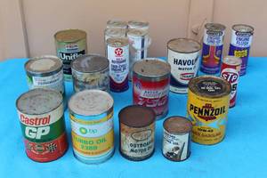 lot 370 image: 18 VINTAGE UNOPENED OIL CANS SEE PICS